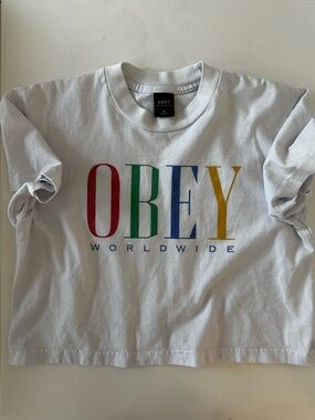 Obey Worldwide Women's Chess King Crop Top T-Shirt Size Medium 100% Cotton